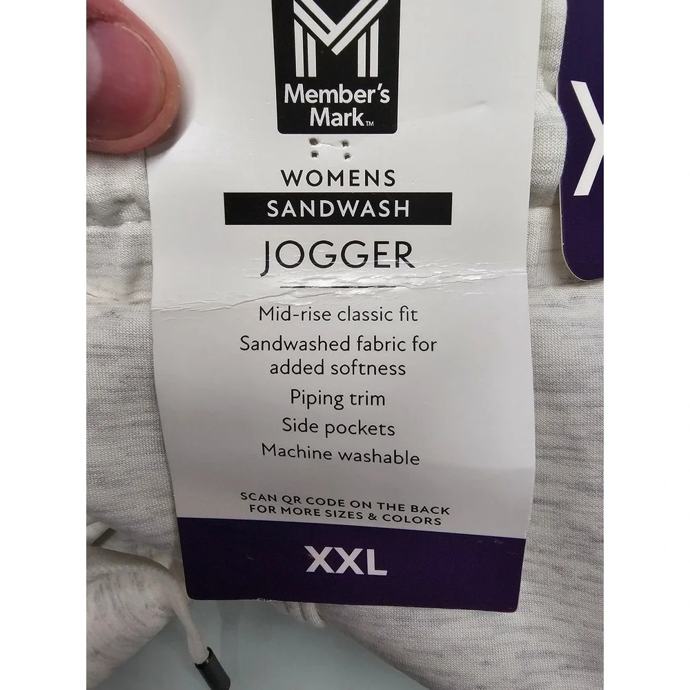 Members‎ Mark Womens Sandwash Jogger Cream XXL MM25528 Mid-Rise Sweatpants New
